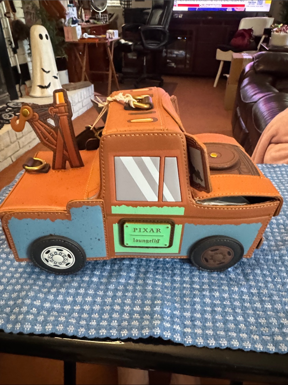 Loungefly Pixar Tow Mater Truck Crossbody Bag in Orange and Light Blue